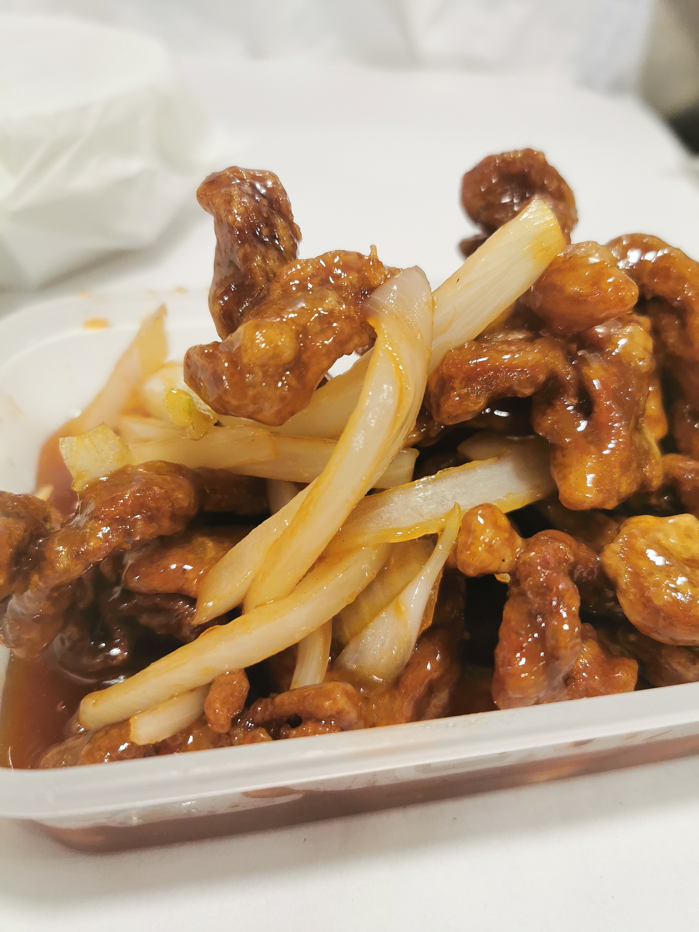 Deep fried shredded beef in OK sauce